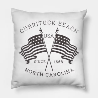 Currituck Beach, NC Summertime Vacationing Patriotic Flags Pillow