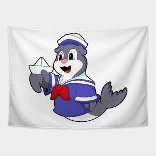 Seal as Sailor with Boat Tapestry