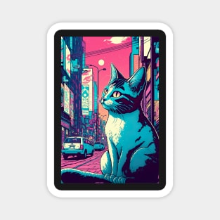 blue cat in the street Magnet