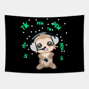 Funny cute baby sloth playing video games Tapestry