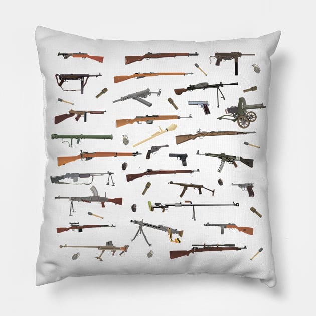 WW2 Weapons Pattern Pillow by NorseTech