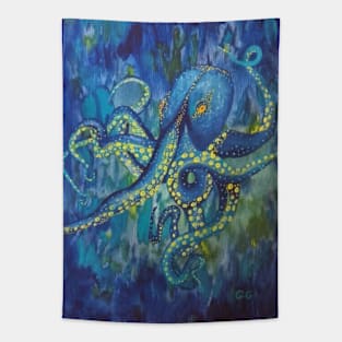 Blue Octopus taking a walk Tapestry