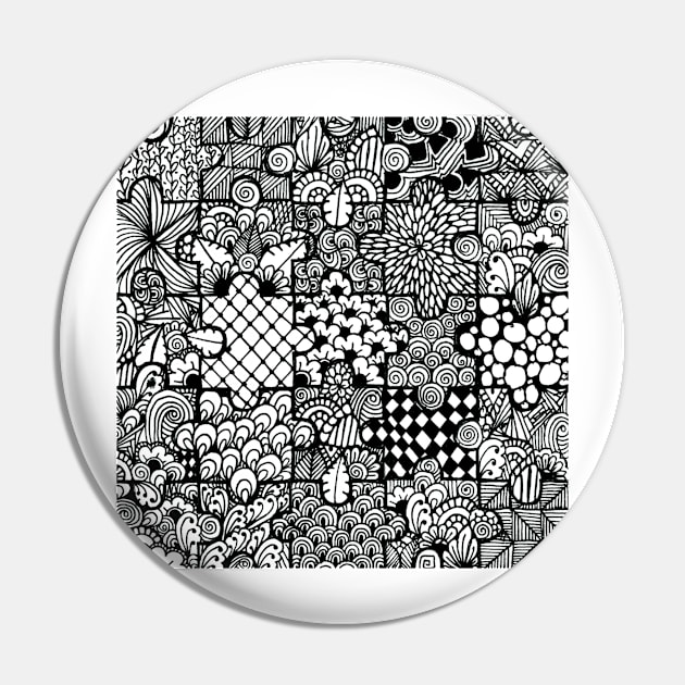 Monochrome Zentangle/Mandala Jigsaw Pin by TheHermitCrab