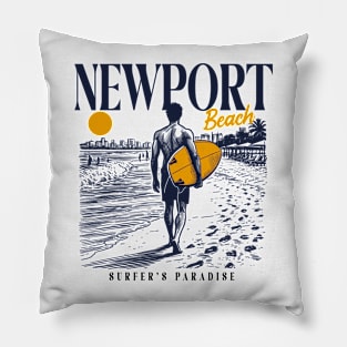 Vintage Surfing Newport Beach, California // Retro Surfer Sketch // Surfer's Paradise Pillow