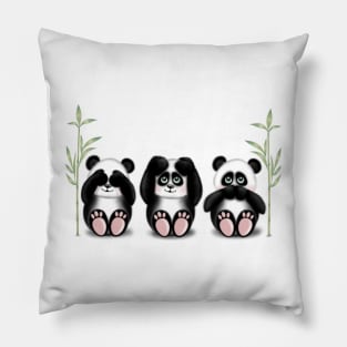 See no evil, hear no evil, speak no evil pandas Pillow