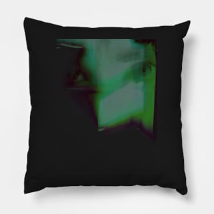 Digital collage, special processing. Abstract art. Eyes, overlay with light shapes. Aquamarine and green. So beautiful. Pillow