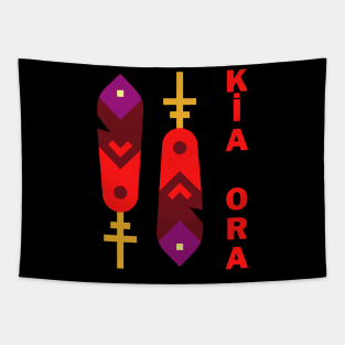 Red Kia Ora and Silver fern Design Tapestry