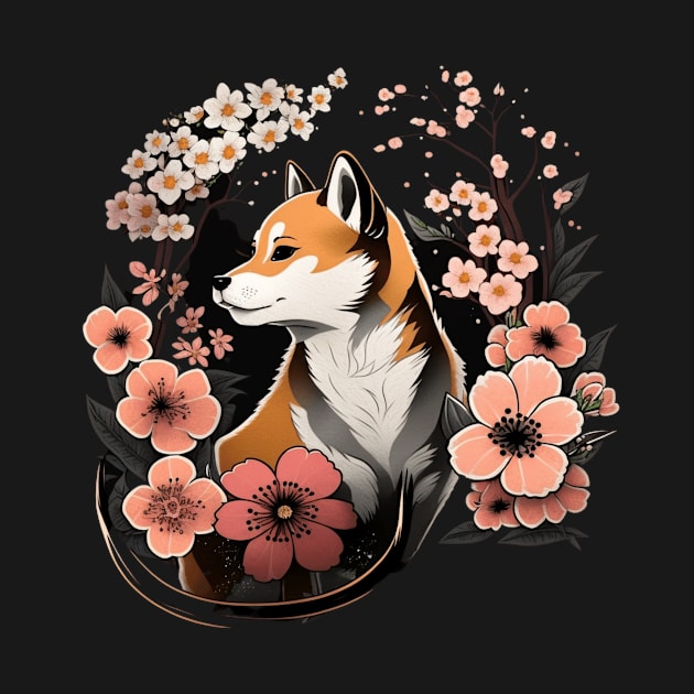 Shiba Inu Dog Japanese Cherry Blossom Sakura Flower by Kertz TheLegend