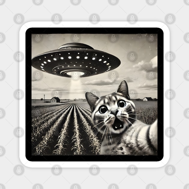 Funny UFO Cat Selfie Magnet by Champanie's Store