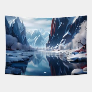 Winter Riverscape and Ice Mountains Tapestry