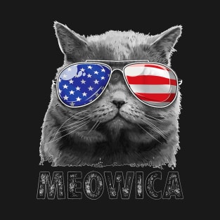 Cat 4H Of July Meowica Merica   USA American Flag T-Shirt