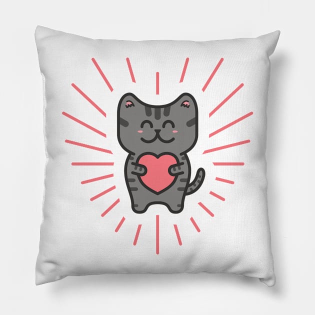 Cute Grey Tabby Love Cat Pillow by Mob73