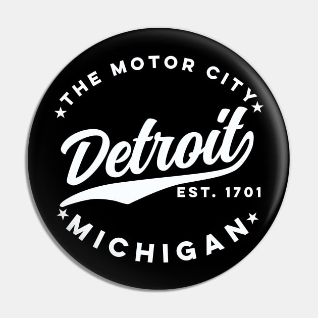 The Motor City Detroit (White Text) Pin by DetourShirts