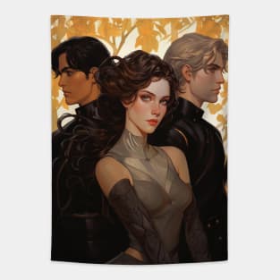 Violet, Xaden, and Dain  Fourth Wing book fan art Tapestry