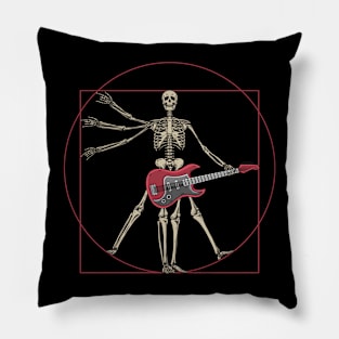 Vitruvian Skeleton Da Vinci Playing Electric Guitar Design Pillow