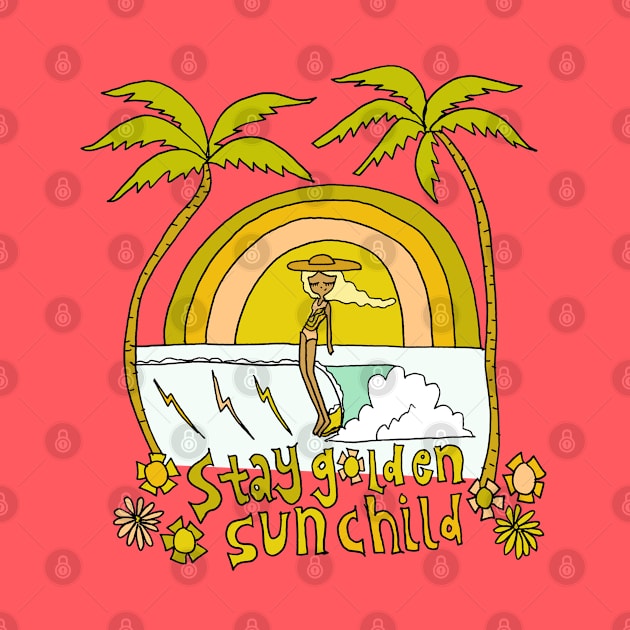 stay golden sun child lady slider retro surf art by surfy birdy by surfybirdy