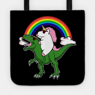 Unicorn Riding Dinosaur T Shirt T rex Kids Girls Tote