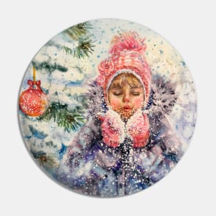 Winter girl blowing snow Pin