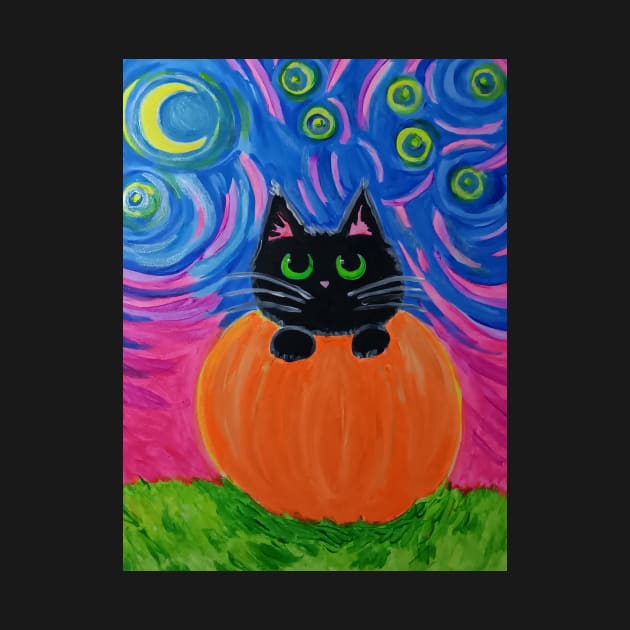 Happy Halloween Black Cat with Pumpkin by Oregon333