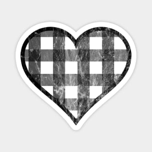 Distressed White and Black Buffalo Plaid Heart Magnet