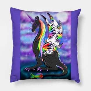 Rainbow black dragon Pillow