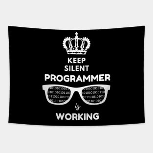 Programmer is working Funny Shirt Programmer Code IT T-shirt Tee Mens Womens Ladies Humor Gift Geek Nerd Present Coder Computer Science Tech Developer Source Code Tapestry