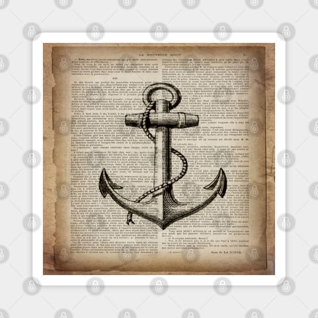 1980s dark academia beach nautical captain newspaper print vintage anchor Magnet by Tina