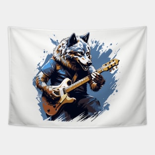 Wolf Playing Guitar Tapestry