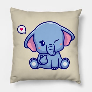 Cute Elephant With Love Sign Hand Cartoon Pillow