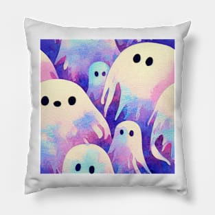 Watercolor kawaii ghosts pattern Pillow