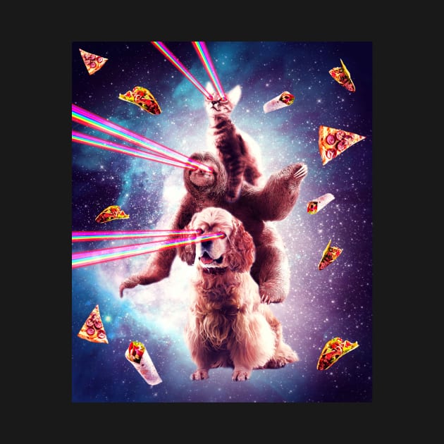 Laser Eyes Space Cat Riding Sloth, Dog - Rainbow by Random Galaxy