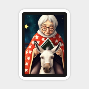 White-Haired Lady on Donkey Greeting Card Magnet