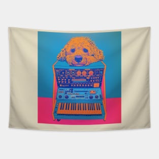 Goldendoodle Dog on Music Instrument Pop Art Tapestry