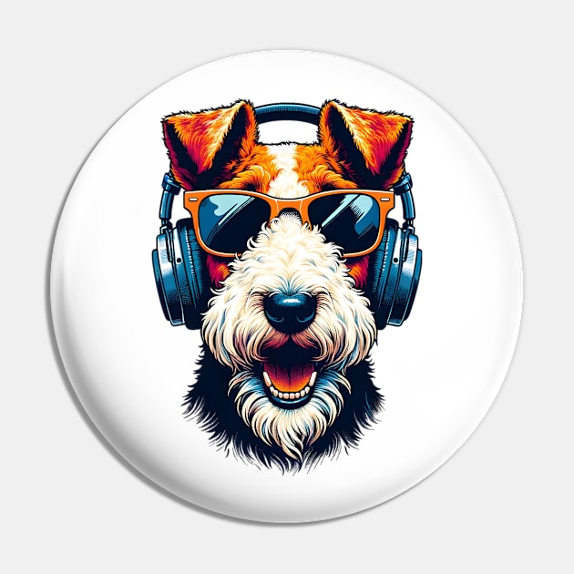 Wire Fox Terrier Smiling DJ in Japanese Art Style Pin by ArtRUs