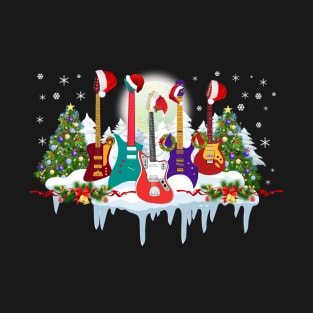 Guitar Santa Hat Christmas Tree Funny Music Loves Xmas Gift T-Shirt