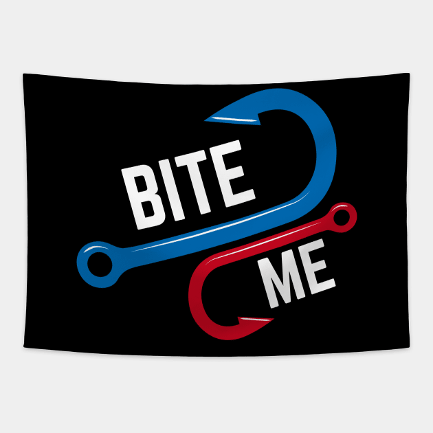 Bite Me Funny Fishing Hook Humor Retro Style Tapestry by YourGoods