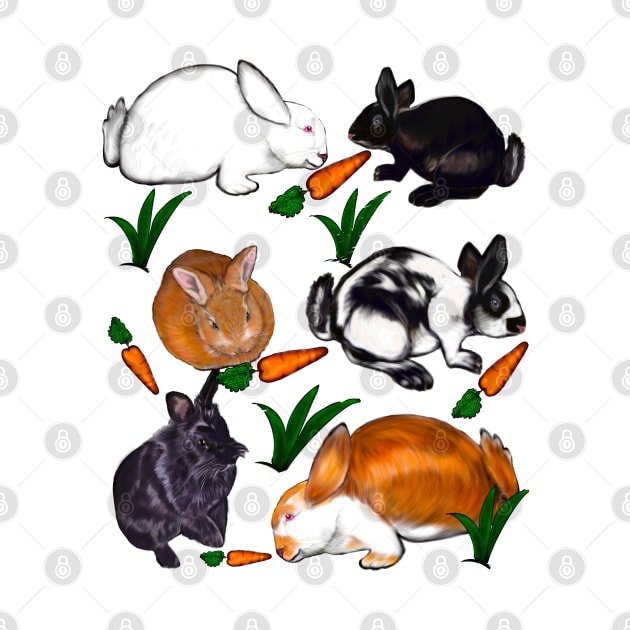 Rabbits bunny rabbits and carrots cute  ginger black and white bunny rabbit pattern by Artonmytee