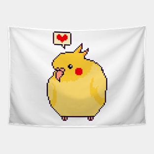 Happy Cockatiel with Red Heart Tapestry