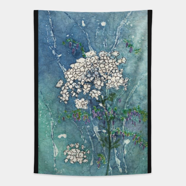 Queen Anne's Lace and Wild Cowpeas Watercolor Batik Tapestry by ConniSchaf