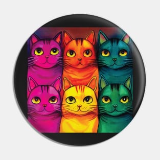 Multicoloured Cats Print in Bold Pink, Orange, Yellow, Green and Blue Pin