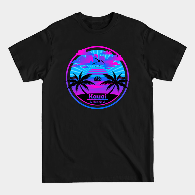 Discover Kauai Beach, Palm Trees Sunset, Hawaii Summer - T-Shirt