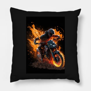 Dirt Bike With Flames Pillow