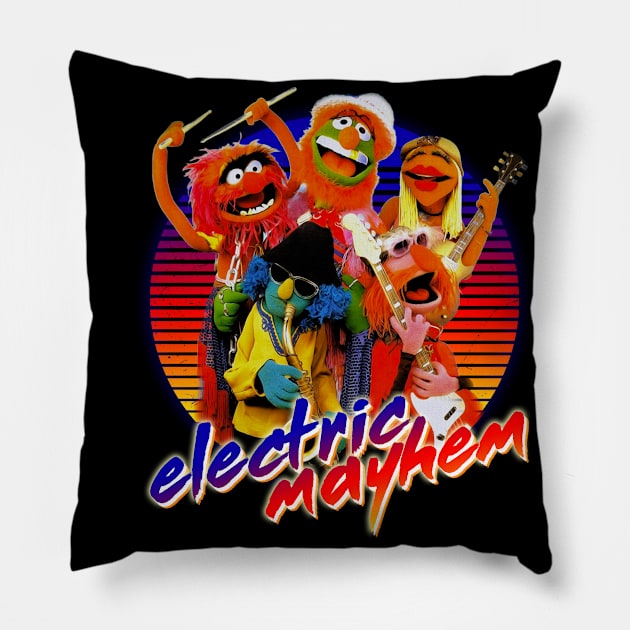 Electric Mayhem Dr. Teeth Retro Pillow by Aldebaran