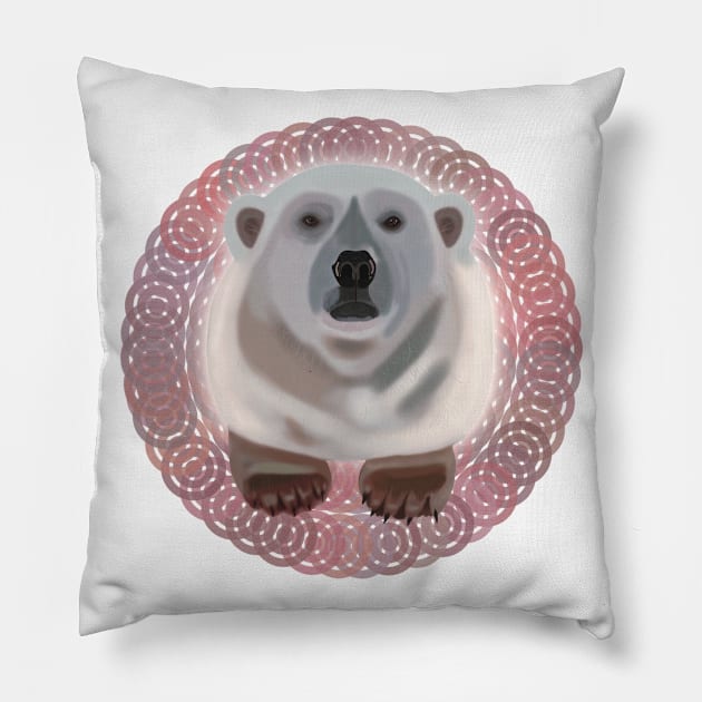 Polar Bear on circular pattern Pillow by KateVanFloof