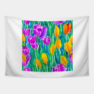 Field of tulips watercolor painting Tapestry