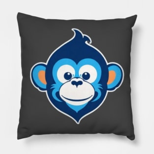 Happy Blue Monkey (Small Version) Pillow