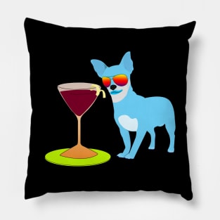 Blue Chihuahua and Champagne Pillow