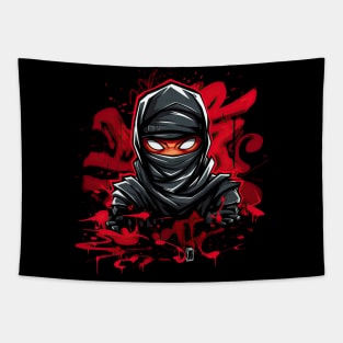 Ninja Black: Red Graffiti Cartoon, Urban Style Tee Tapestry