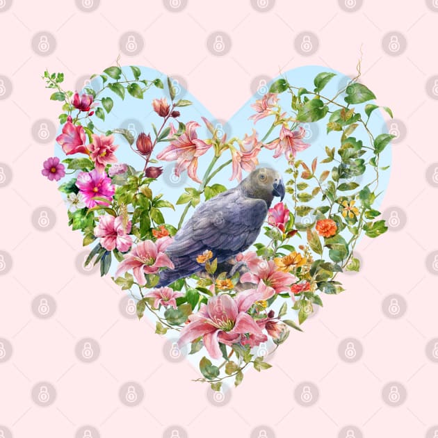 Floral Heart & Parrot by Biophilia