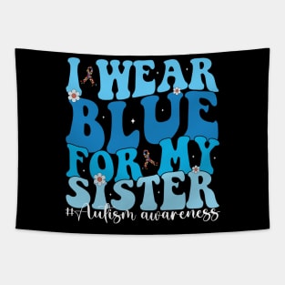 Groovy I Wear Blue For My Sister Autism Awareness Mom Dad puzzles Tapestry